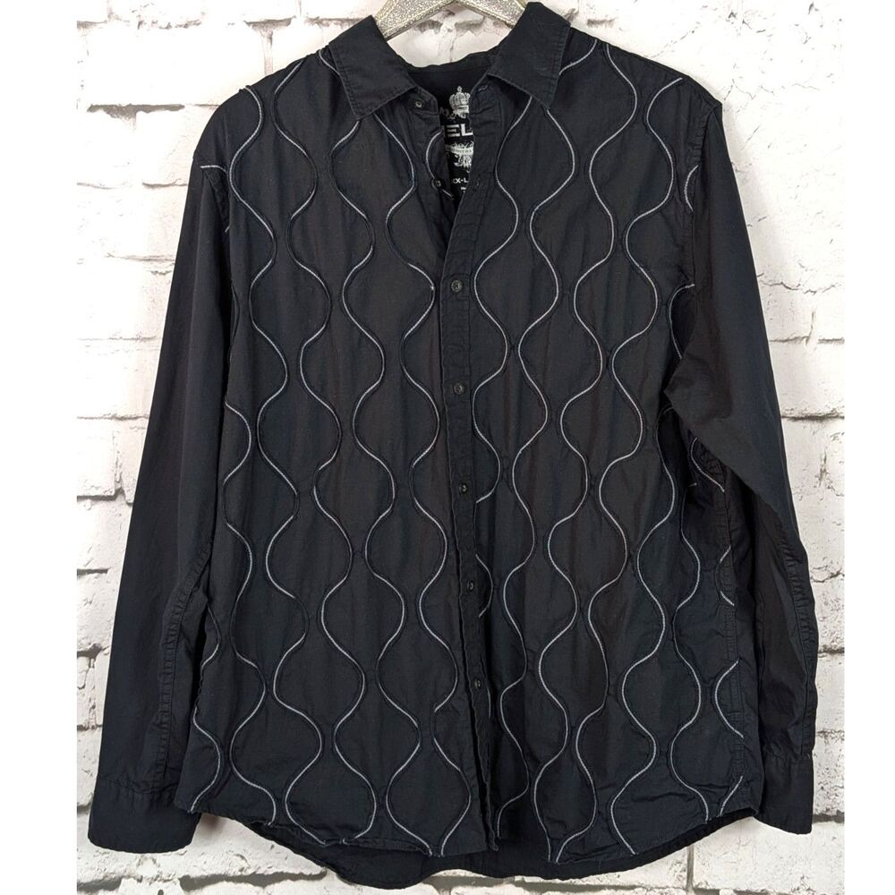HELIX Button-Front Shirt Latin Western Grunge Y2K 100% Cotton Black Size XXL